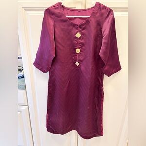 Elegant Purple Satin Dress with Gold Accents